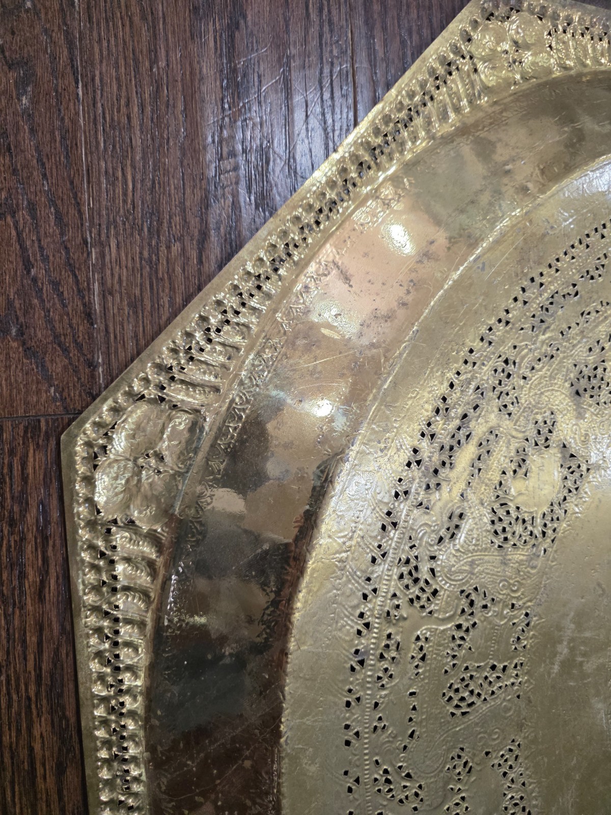 Antique Hand-engraved Large Ceylon Brass Tray octagon 30″