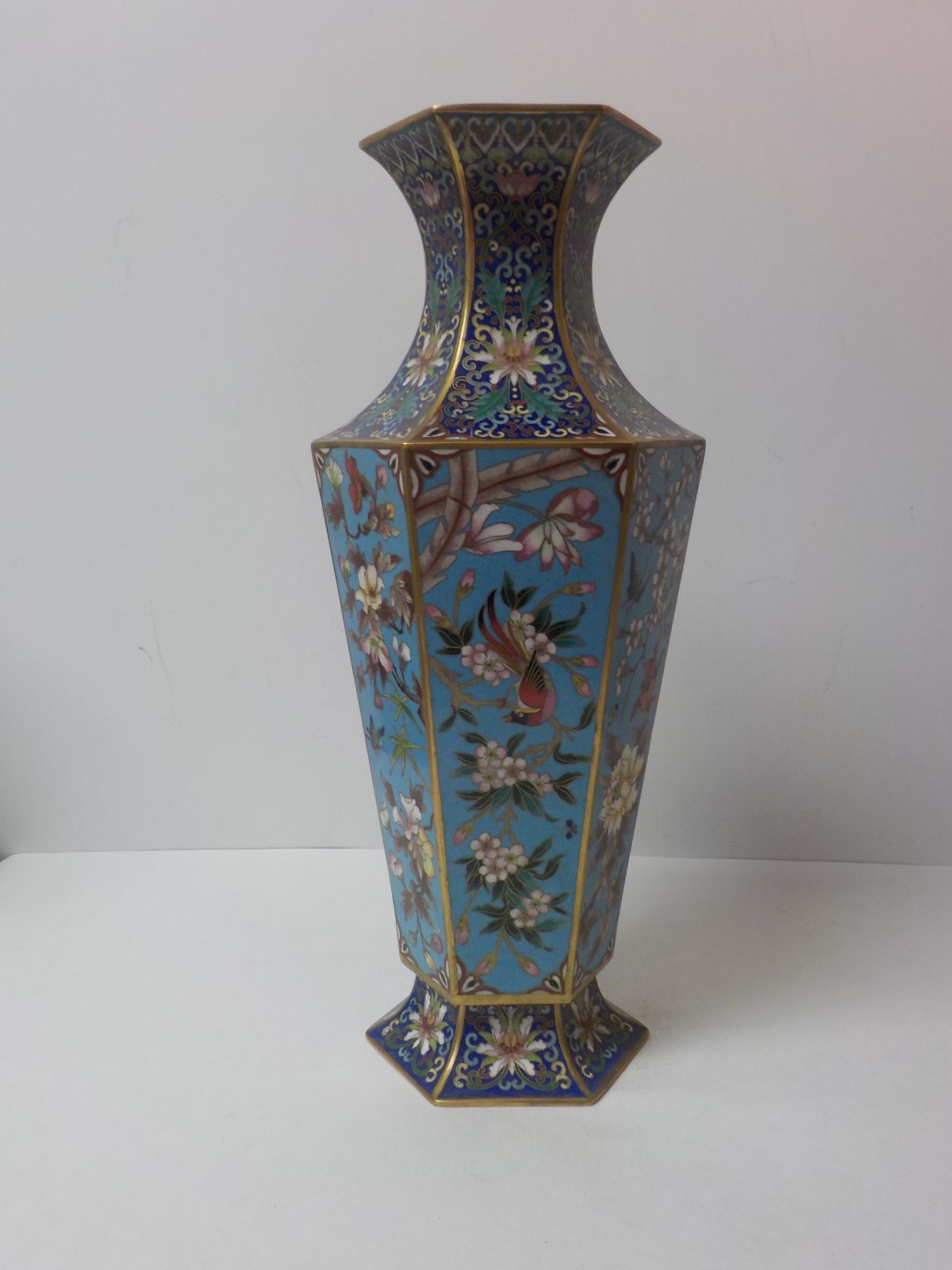 19th C. Japanese Cloisonne Enamel on Bronze 15.25″ Vase, Birds & Butterflies