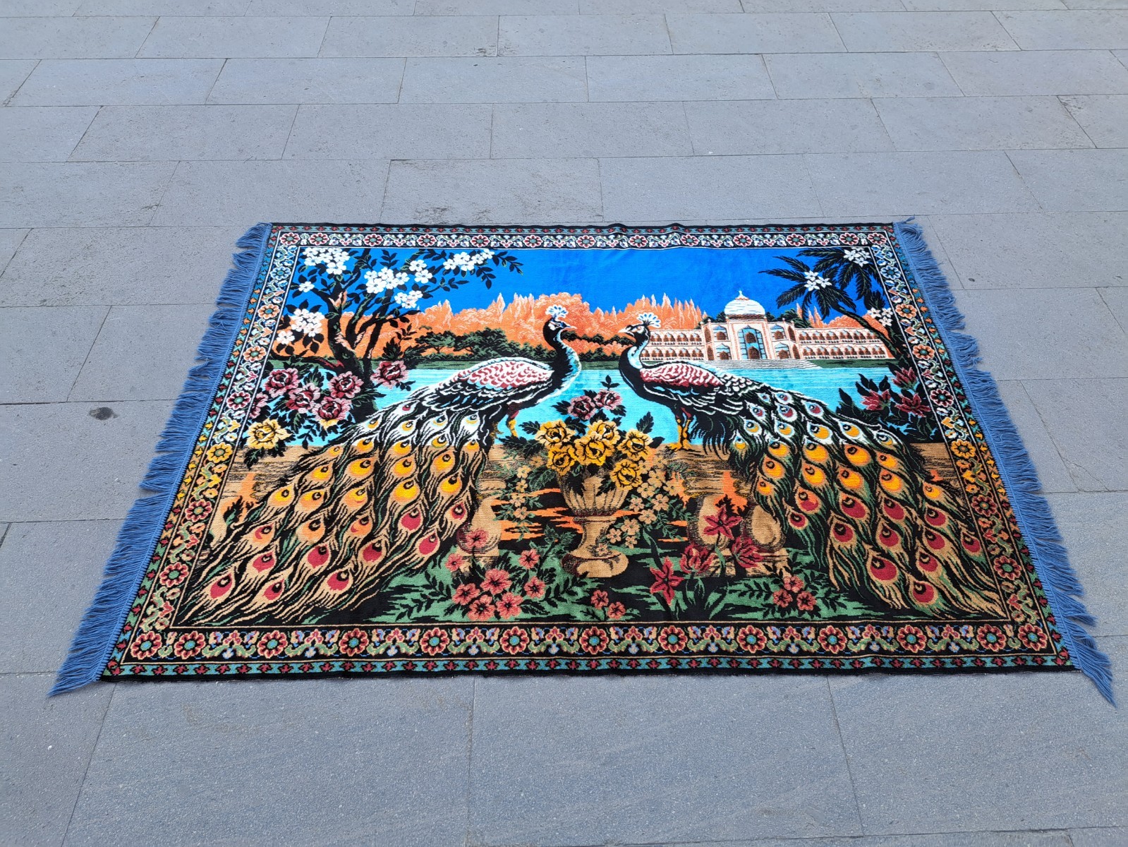 Turkish Tapestry, Vintage Velvet Rug, Wall Decor, Home Gift, 4.1 x 5.5 ft