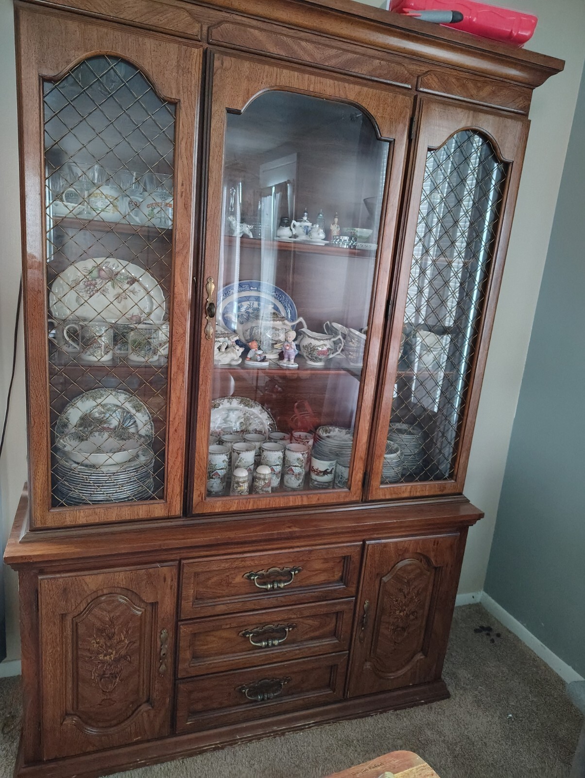 Johnson Brothers friendly village vintage full tea set AND china cabinet