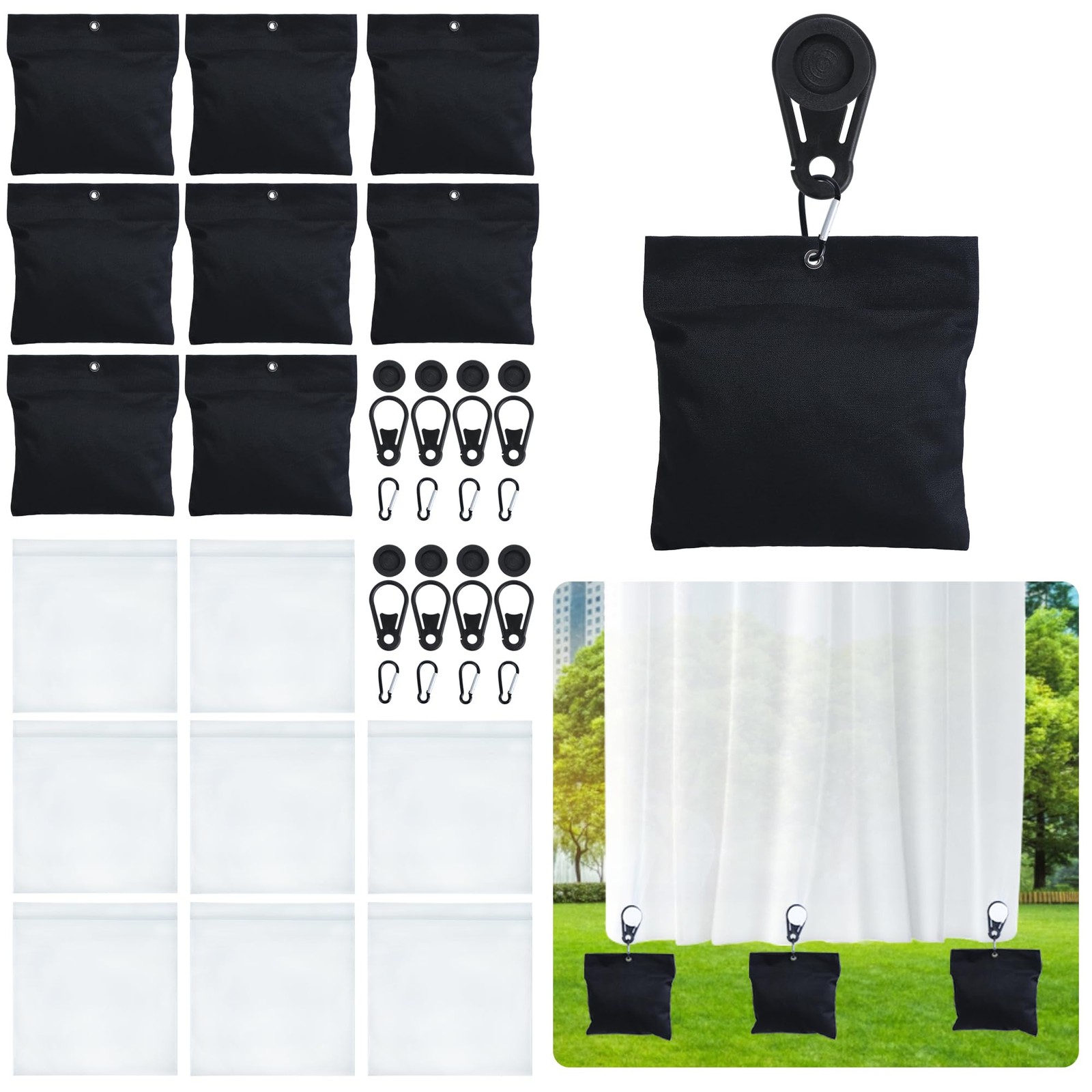 WUBOECE 8 Pack 3.8LB Outdoor Curtain Weights, 8″W x 8″L (Pack of 8), Black