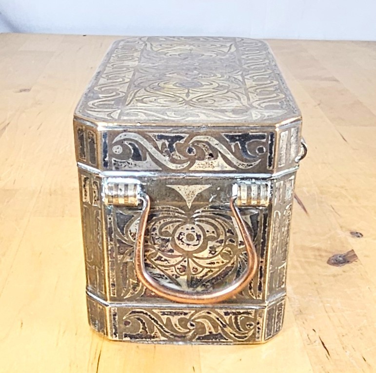 1890s Mindanao Philippines Betel Nut Lime Box Bronze Silver Antique Heavy