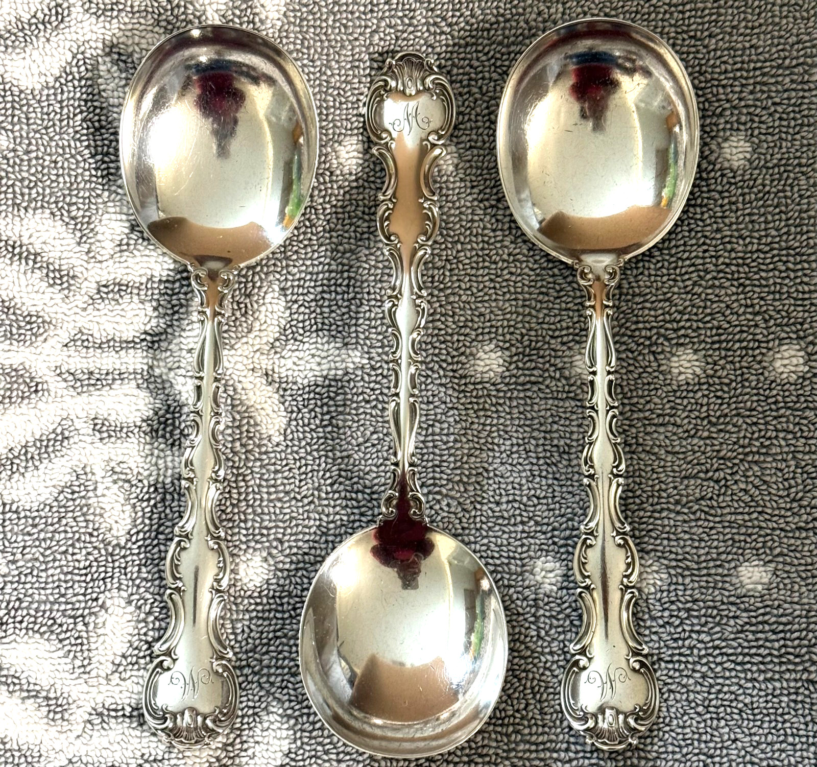 Vintage GORHAM Strasbourg Sterling Gumbo Soup Spoons, Set of 3