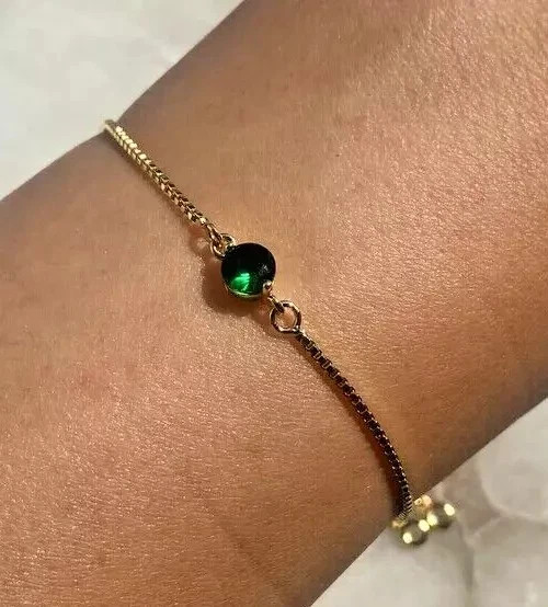 Bolo Wedding Bracelet Lab Created Emerald 1Ct Round Cut 14K Yellow Gold Plated