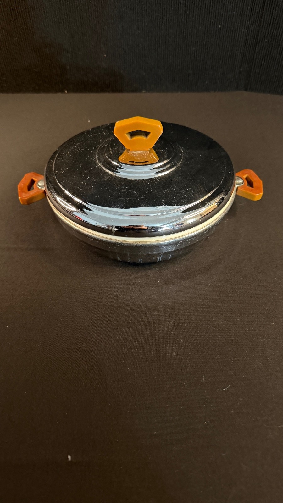 Vintage 1940s Bartsch MFG. Co. Chrome Plated Baby Warming Dish Bakelite Handles