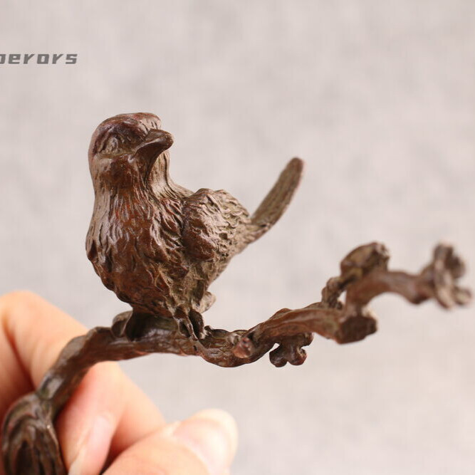 10cm H Luck Bird on Club Collection Chinese Bronze Home Decor Decoration