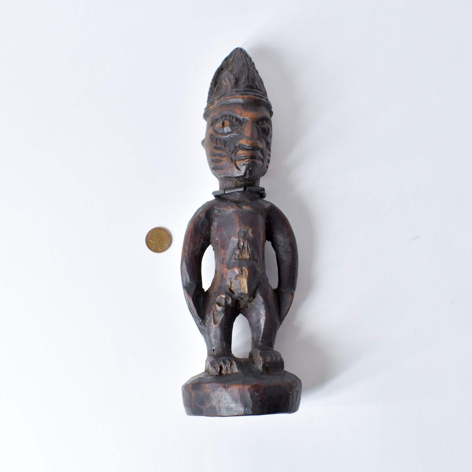 Yoruba Ibeji Male Figure With Glass Bead Necklace Nigeria