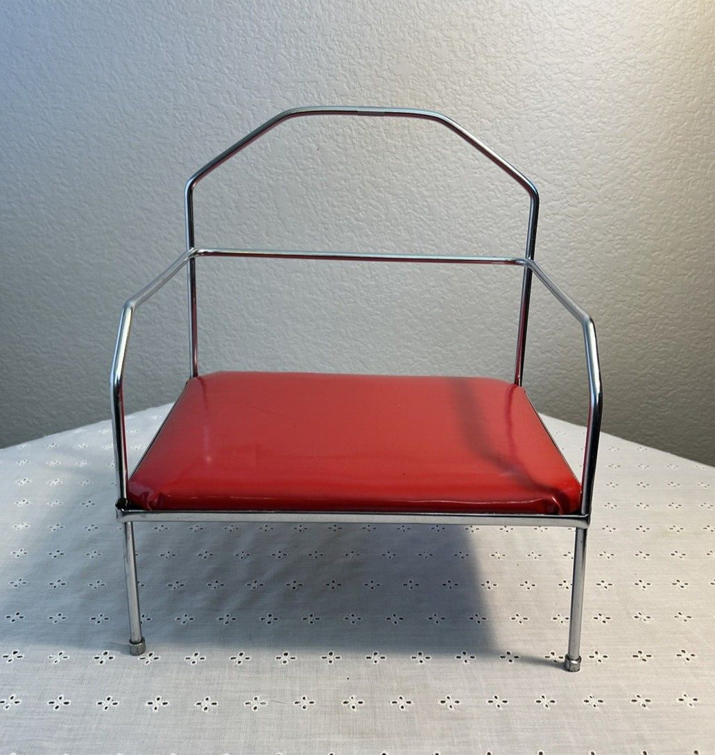 Vtg Child Toddler Booster Seat High Chair MCM Retro 1950s Red Vinyl Chrome Doll