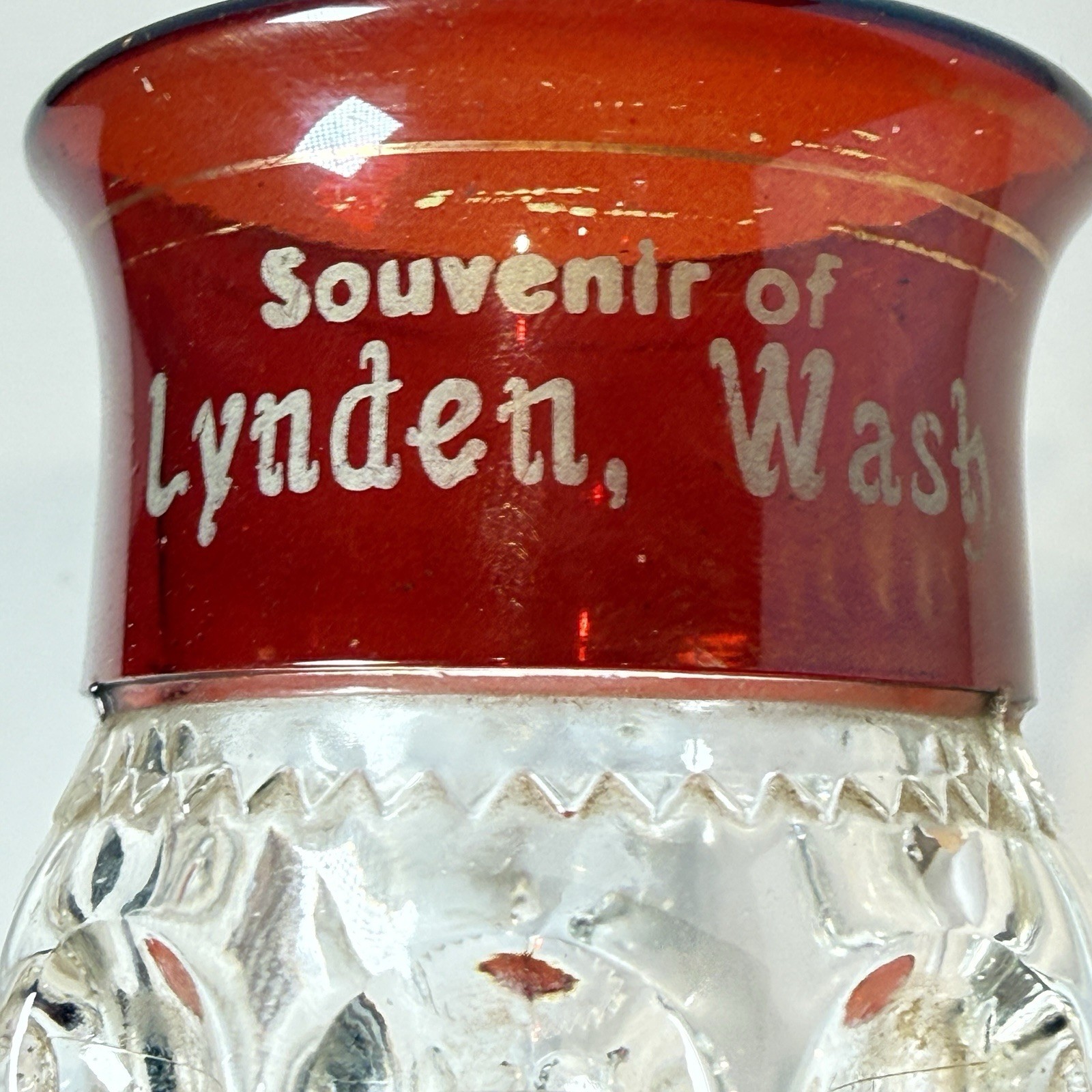 LYNDEN WA WASHINGTON ANTIQUE Ruby Red Flash Souvenir Glass TRINKET GOBLET CUP