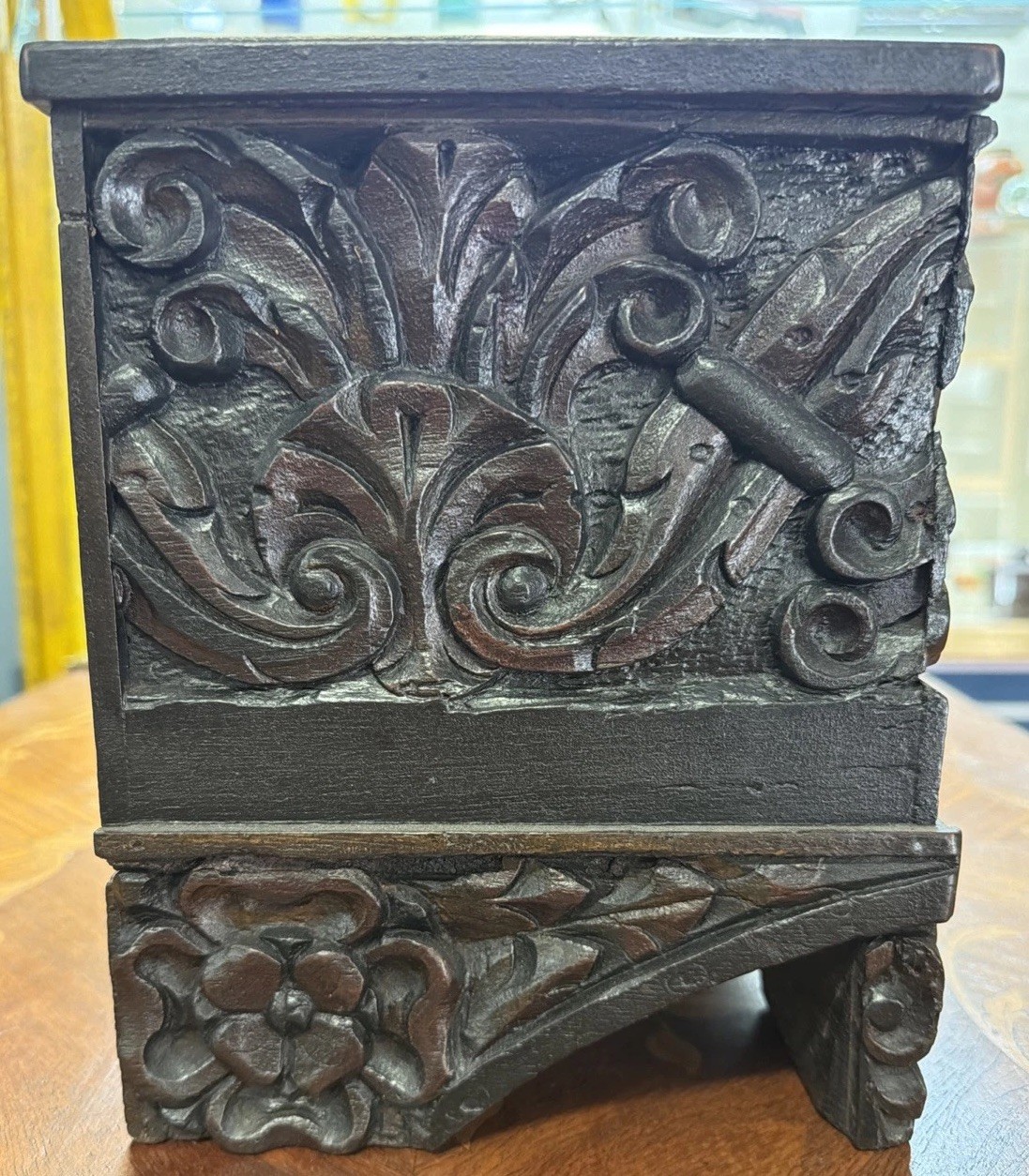 Antique Continental Carved Walnut Miniature Blanket Chest Trunk Box