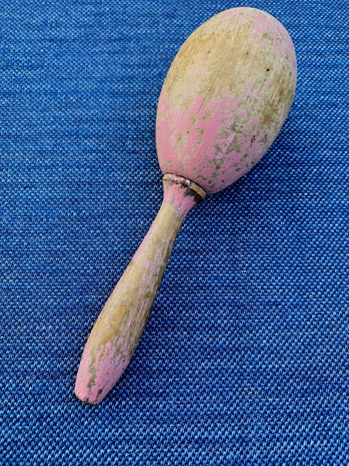 Antique Primitive SOCK DARNER Wooden Egg Shape Morocco Rolling Pin Pink ❤️ sj17j
