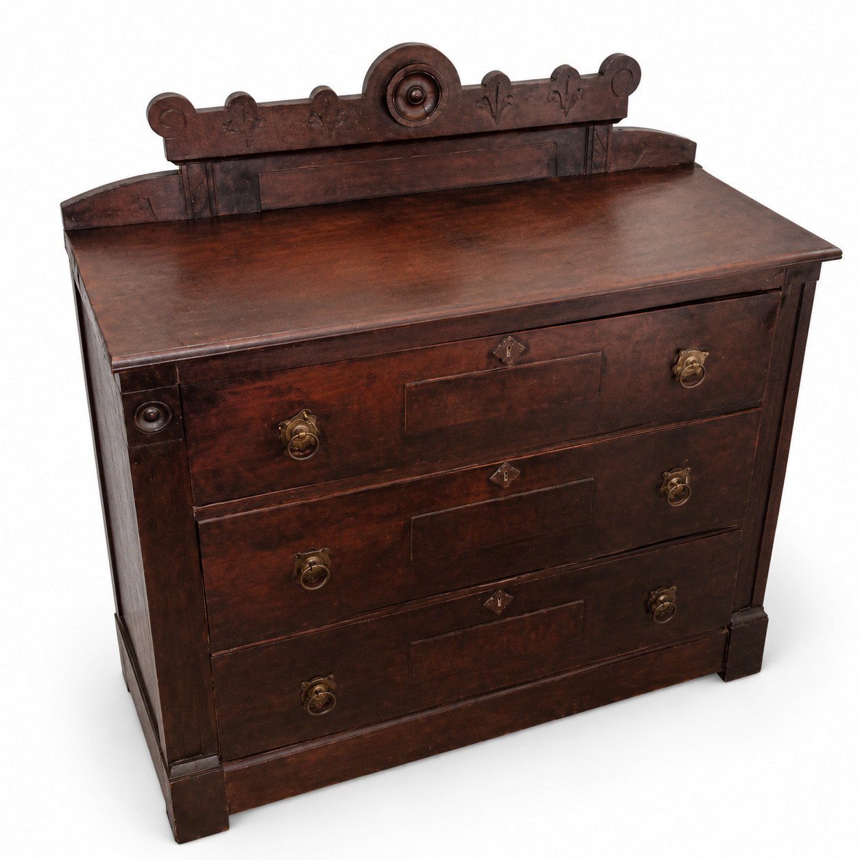 Antique Mahogany Carved 3 Drawer Dresser – Victorian Eastlake Style Chest