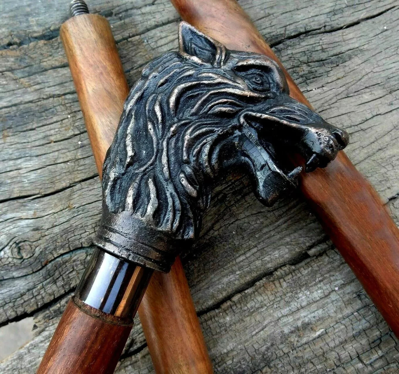 Foldable Wooden Walking Stick – Antique Wolf Handle Cane – All Sizes Available
