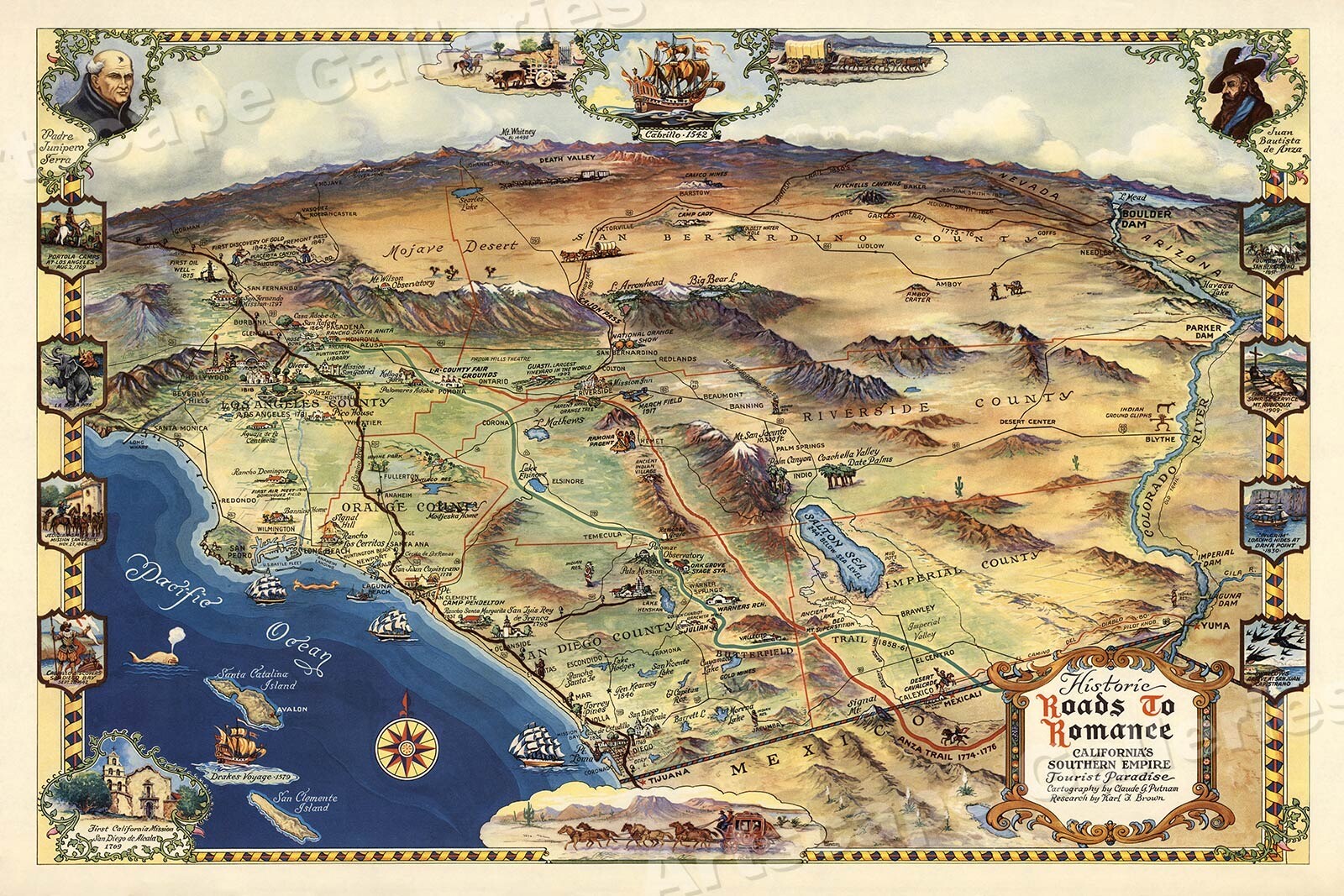 So California 1946 Roads to Romance Historic Map – 16×24