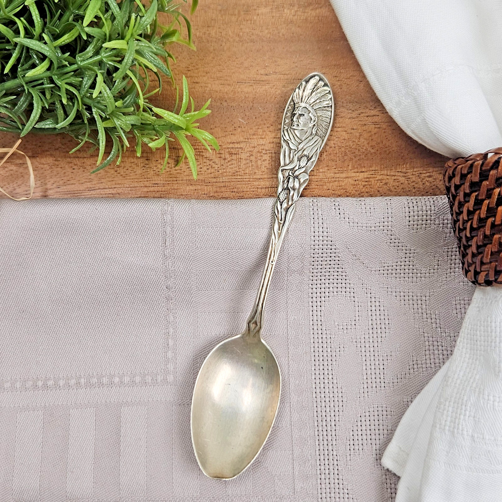 1899 Sterling Silver Howard Co INDIAN Souvenir Spoon 25.8g Antique G.W Corn Bust