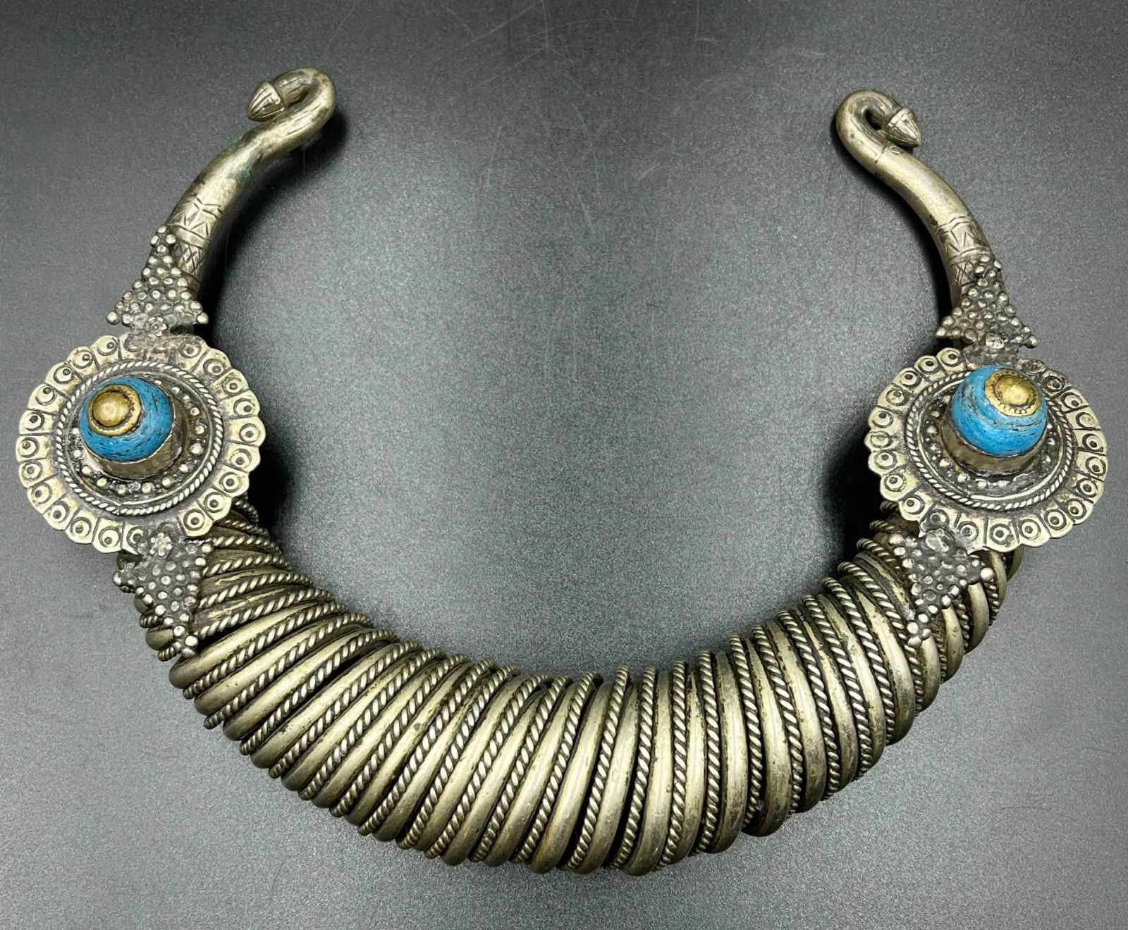 wonderful Antique Silver Spiral Tribal Torque Choker Nuristan Afghanistan