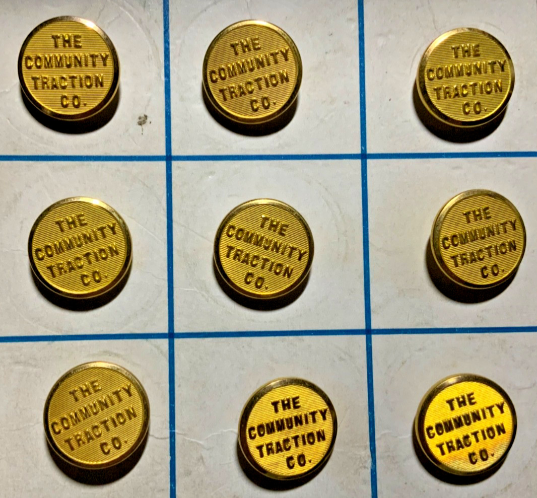 LOT of 9 COMMUNITY TRACTION Co TOLEDO, OHIO 15mm CONDUCTOR CUFF BUTTONS 1921 NOS