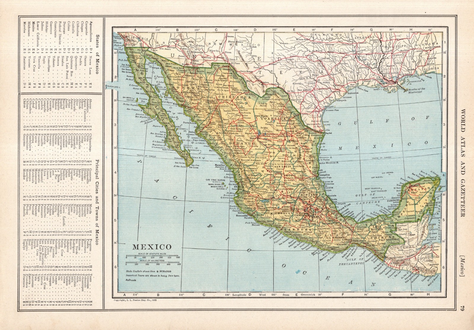 1921 Antique MEXICO Map and BAJA California Map Gallery Wall Decor 2841