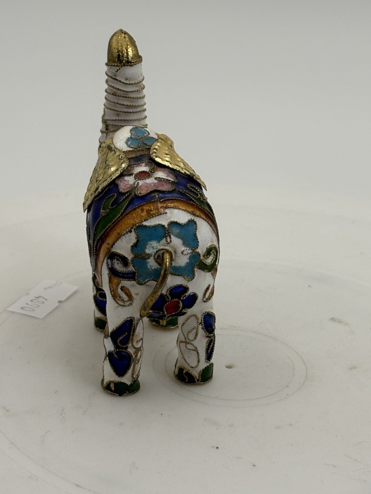 Vtg Miniature White Elephant Figurine Chinese Cloissone Enamel Gold Accents