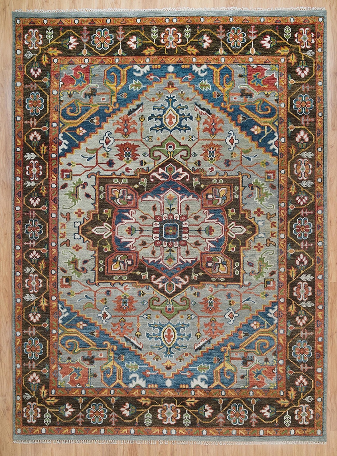 SALE 8X10 Gray Knotted Oushak Wool Area Rug | Medallion Designer Bedroom Rug
