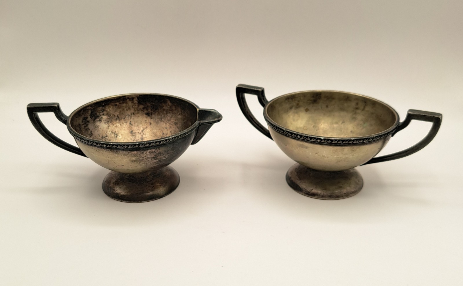 Antique Benedict Finely Etched Silver-plate Sugar & Creamer
