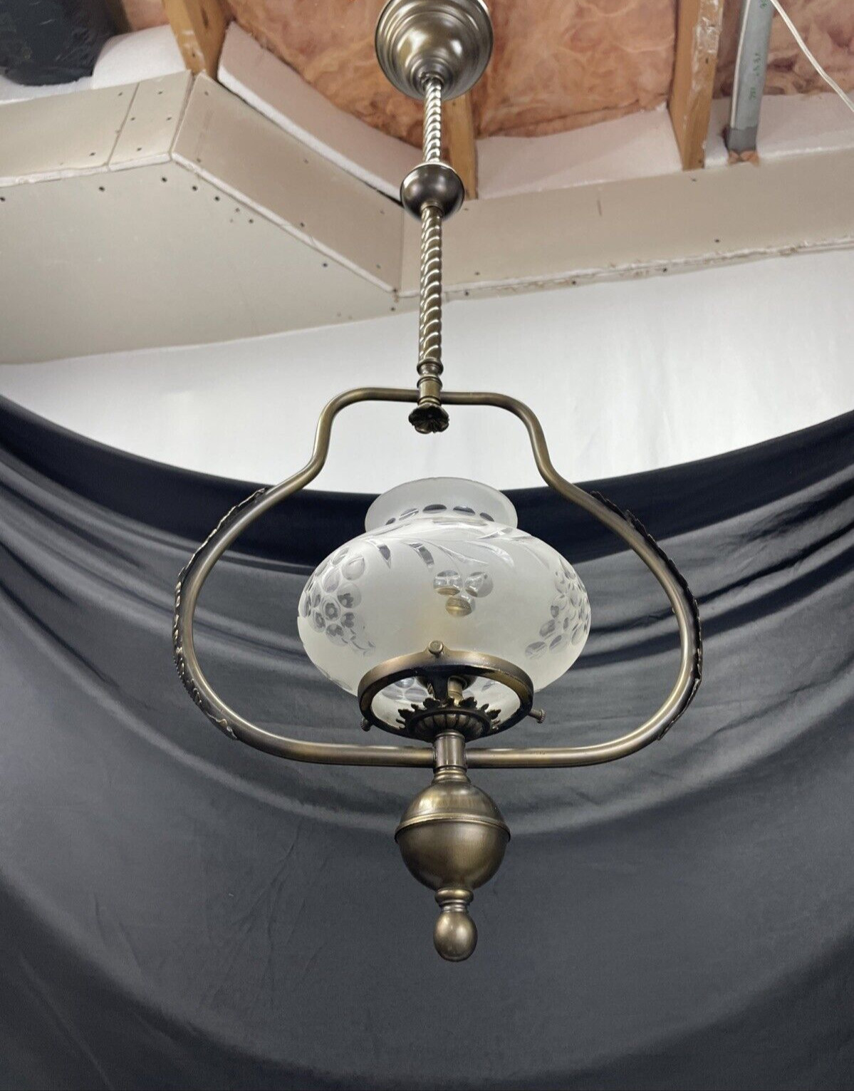 Antique Vtg Lightolier Pendant Light Art Deco Nouveau Victorian Gas Style Brass