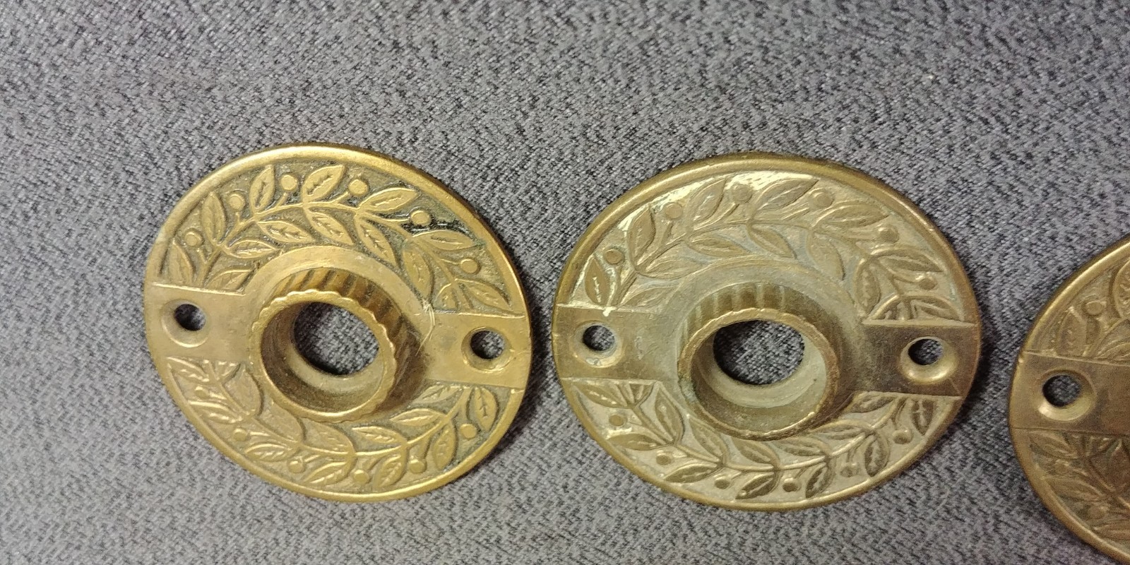 3 Leaf Victorian Brass Rosette Doorknob Backplate Eastlake Antique Door Hardware