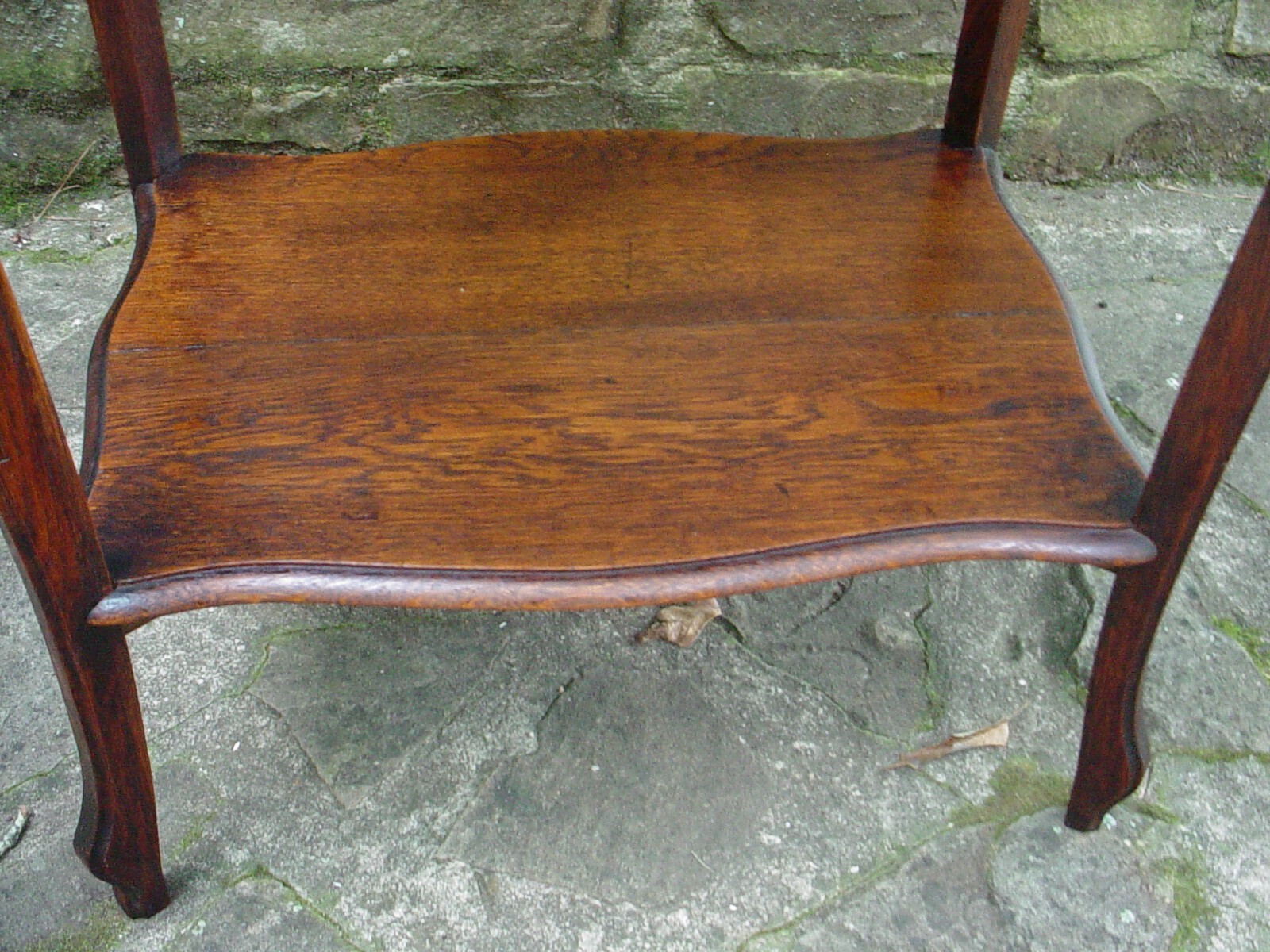 Nice Older Solid European Oak Lamp Side End Bedside Table W/Pierced Carved Skirt