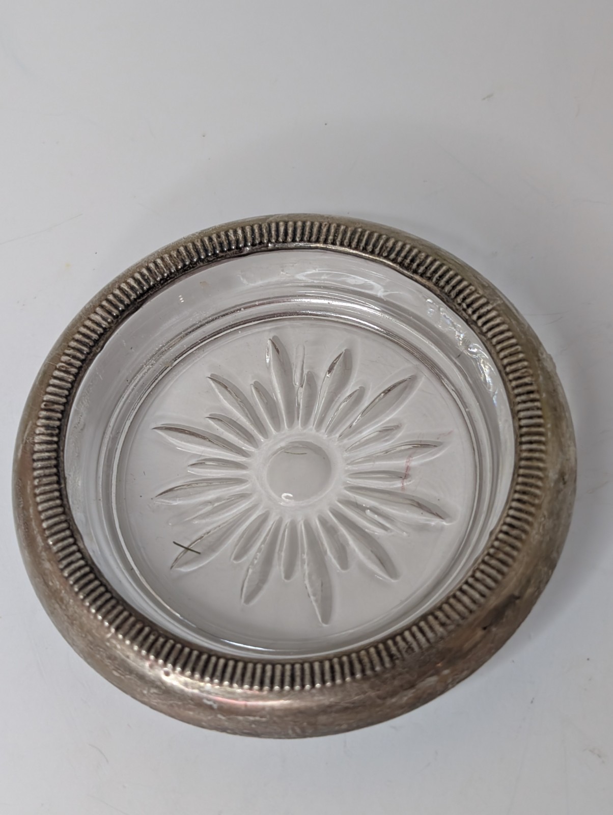 Vintage Leonard Silver Plate Rim Glass Coaster Ashtray Trinket Dish