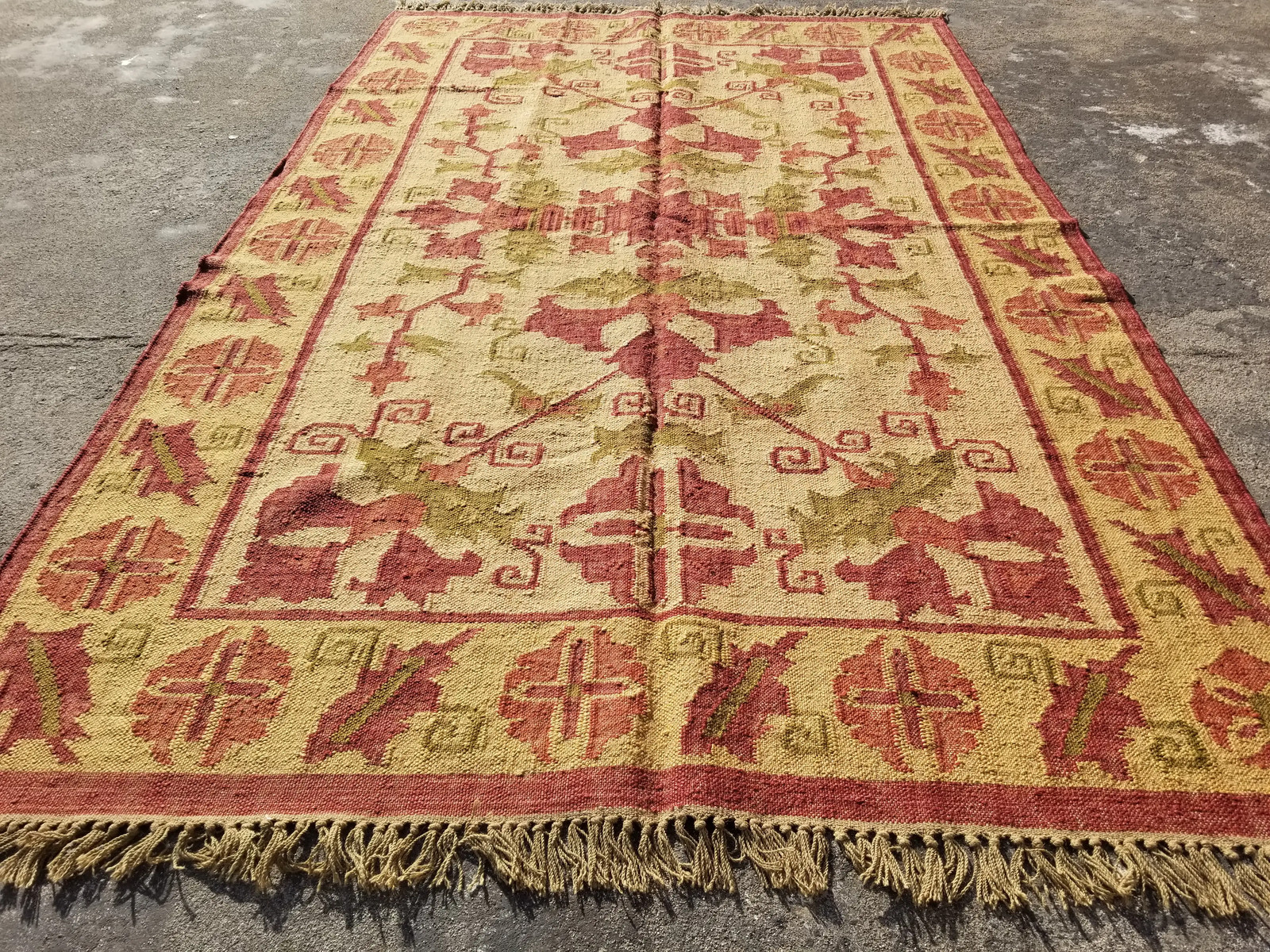 Vintage Traditional Handmade Turkish Oushak Style Wool Multicolor Kilim 8.0x5ft