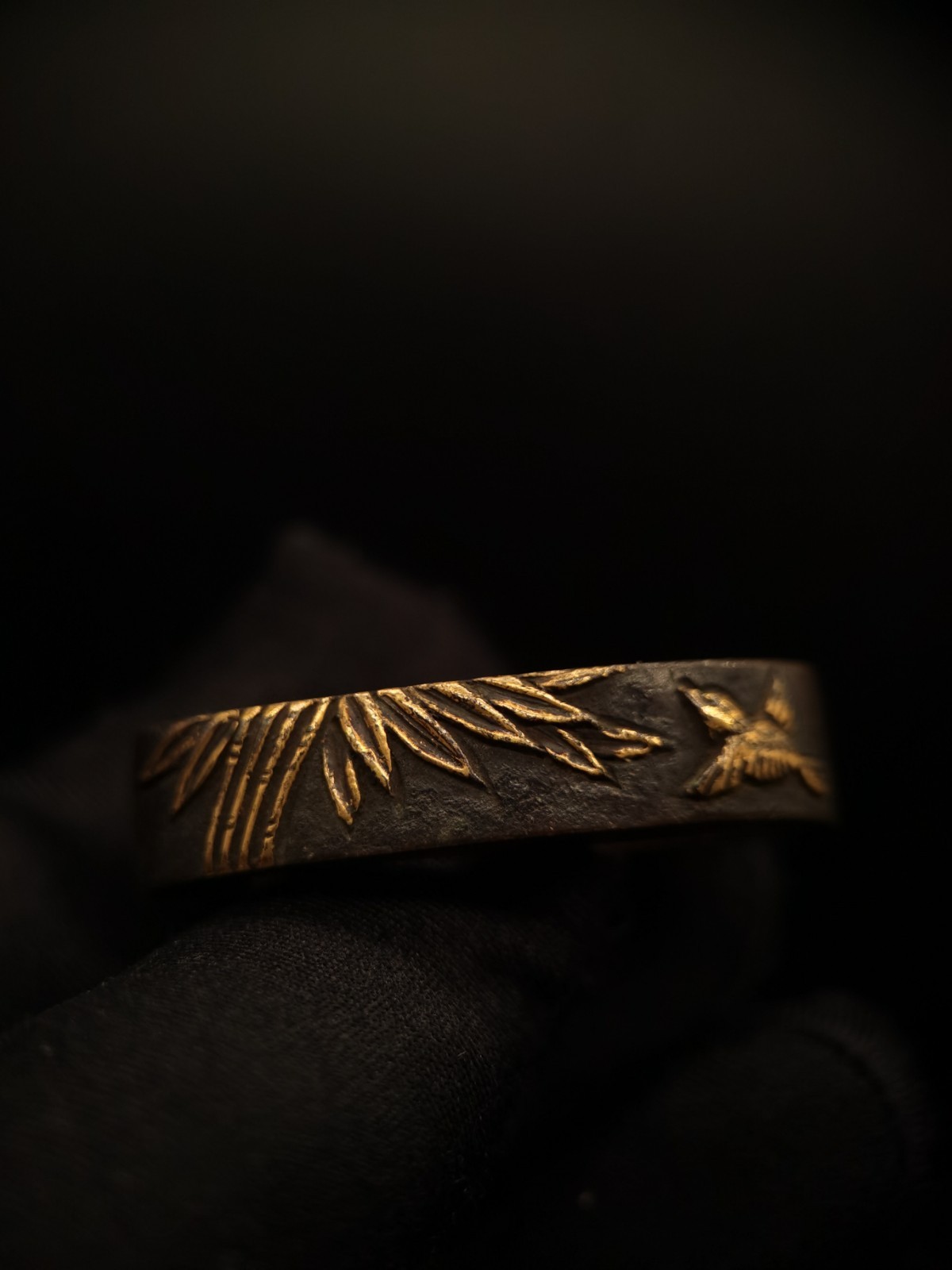 Japanese Birds Flying in Bamboo Grove Single Fuchi for Katana Wakziashi F061