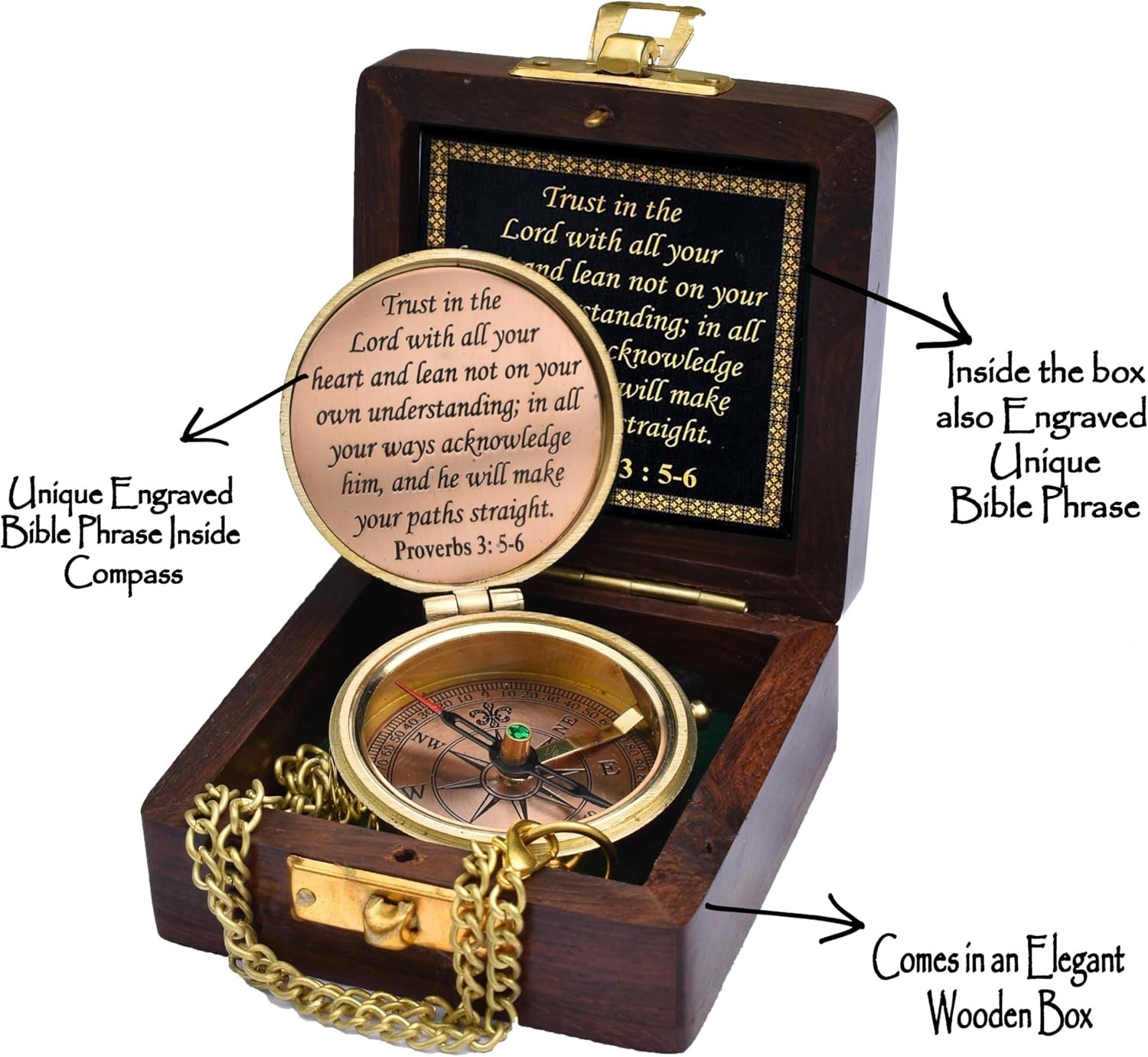 Solid Brass Engraved Compass with Gift Box – Perfect for Baptism & Graduation