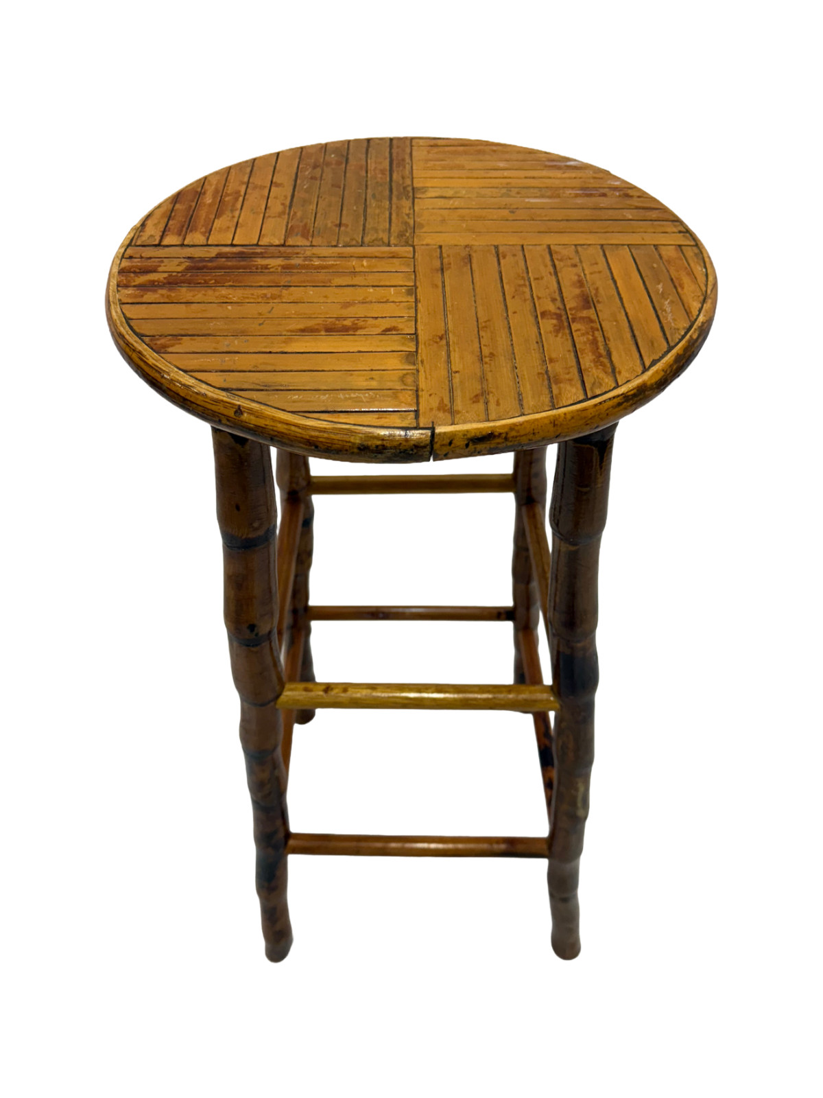 Mid-Century Kenian-Style Bamboo 30″ Bar Stool w/ Segmented Legs & Footrest