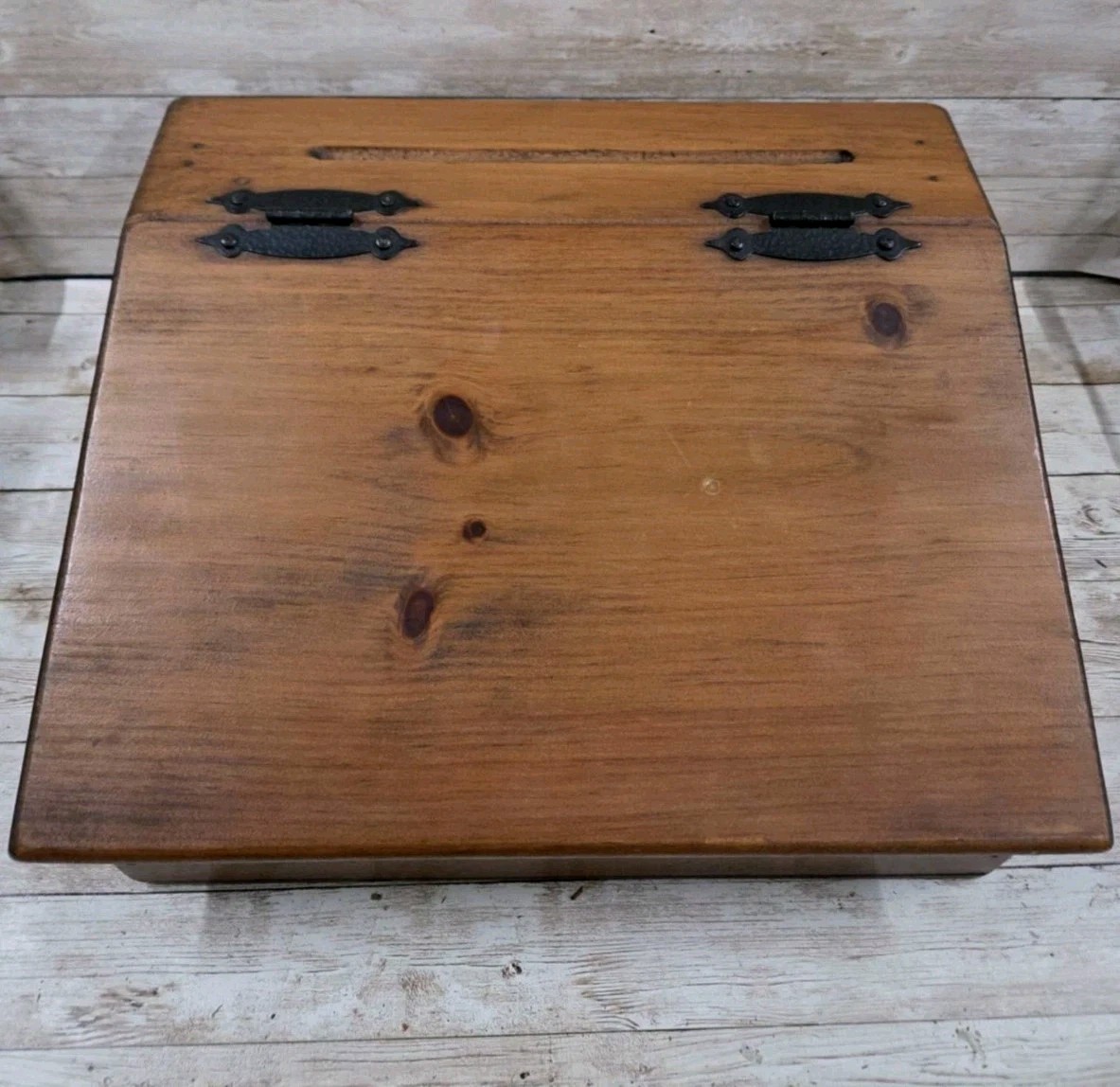 Vintage Sloped Lid Benchtop Solid Pine Secretary Stationary Bible Box