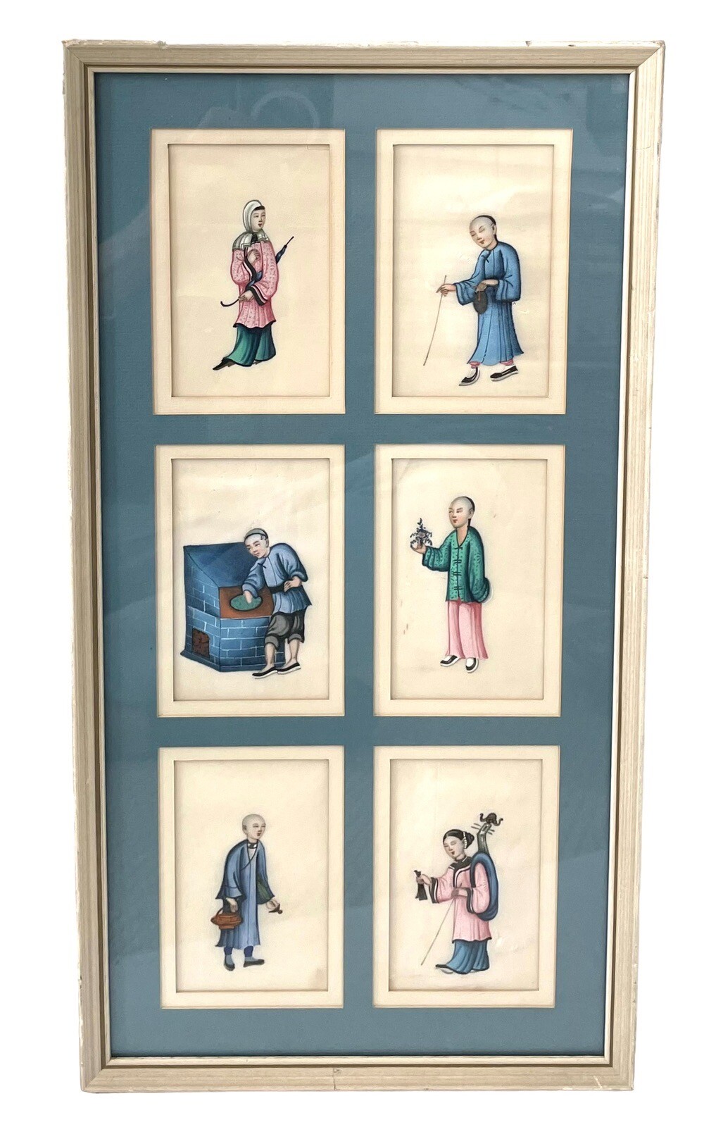 Antique Chinese Export Gouache Paintings on Pith Paper Of Punishment Set of Six