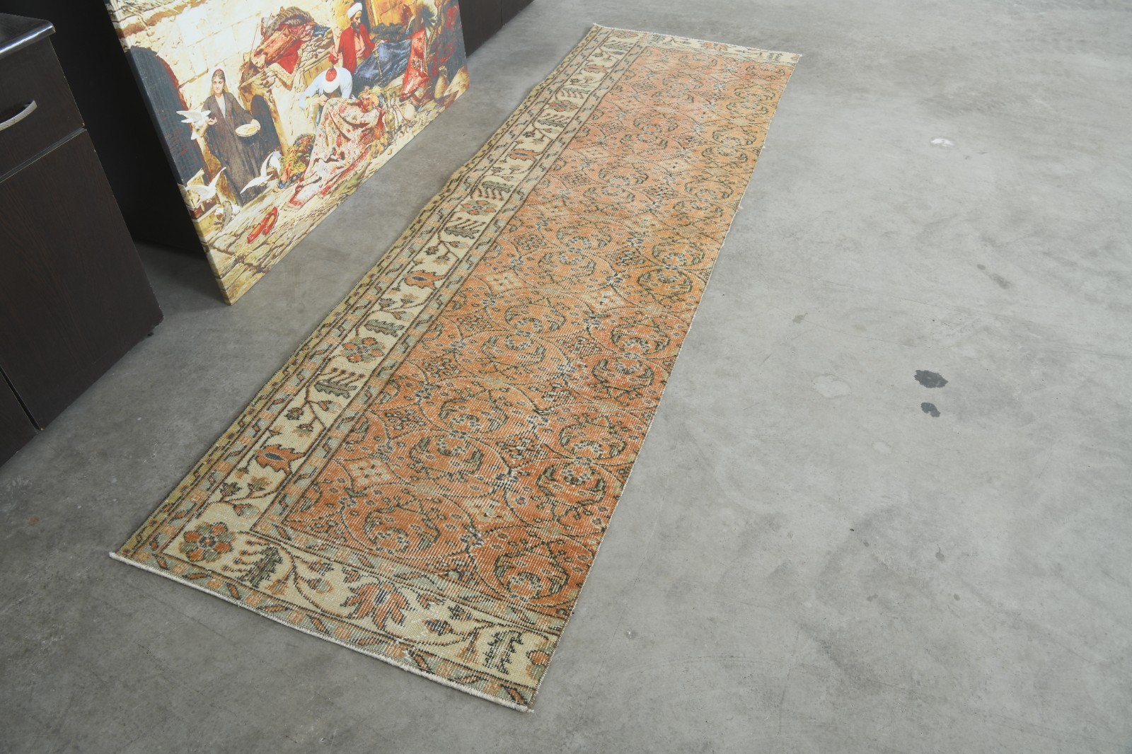faded turkish runner 3×9 ft, hand-knotted vintage rug runner, oushak rug,302