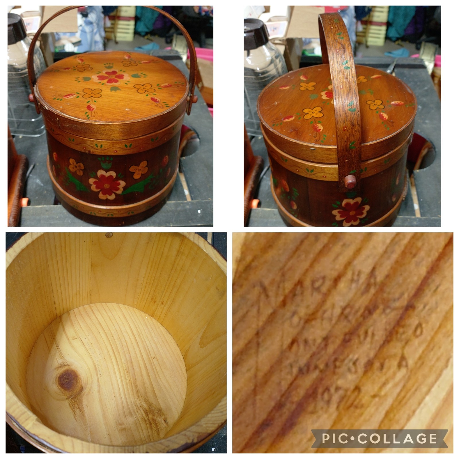 Antique Firkin Bucket Wooden Paint Decorated Hand Made 7.5″ X 8″ Original