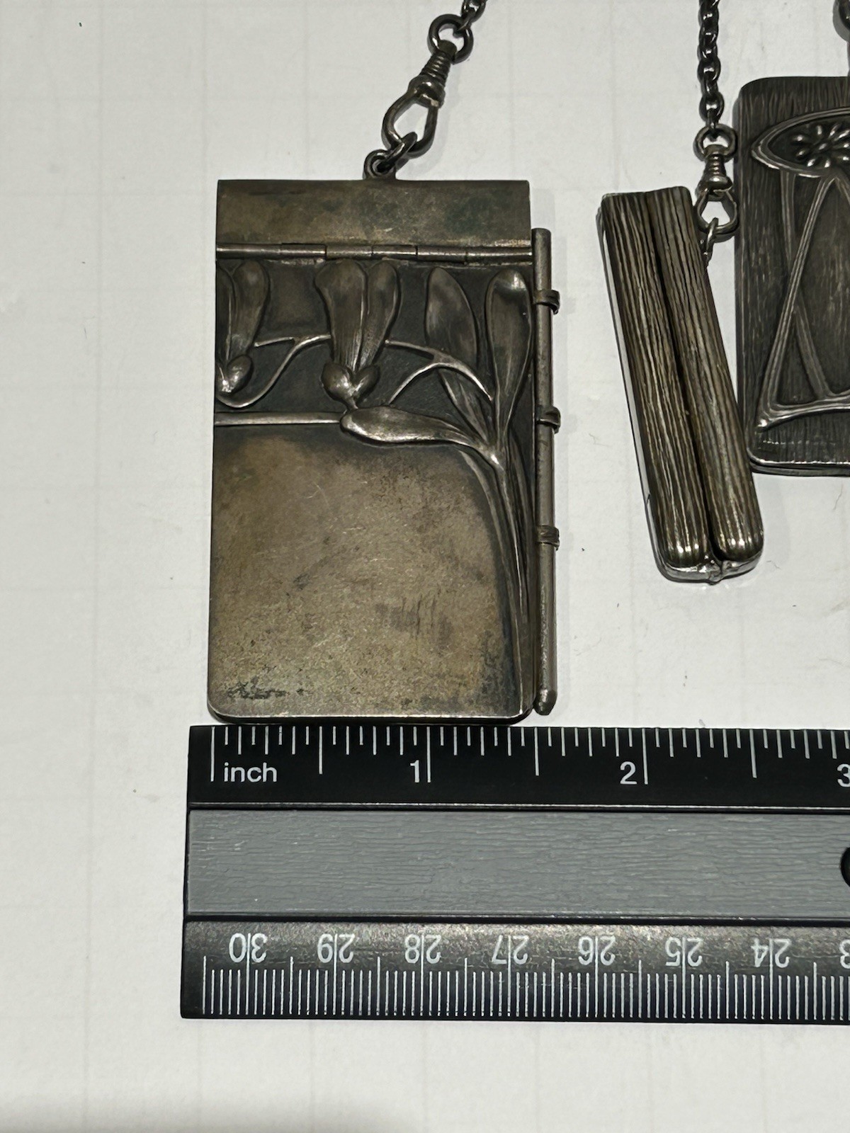 FINE VICTORIAN SOLID 800 SILVER ART NOUVEAU CHATELAINE GERMAN SIGNED EXCELLENT
