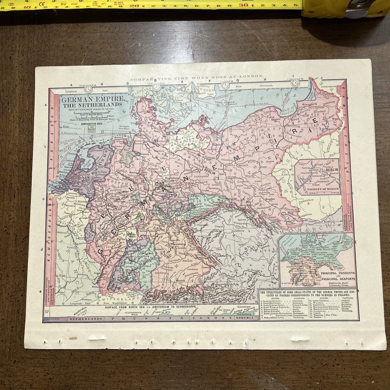 Antique Multicolor 1885 Map Of German Empire & The Netherlands 12×10