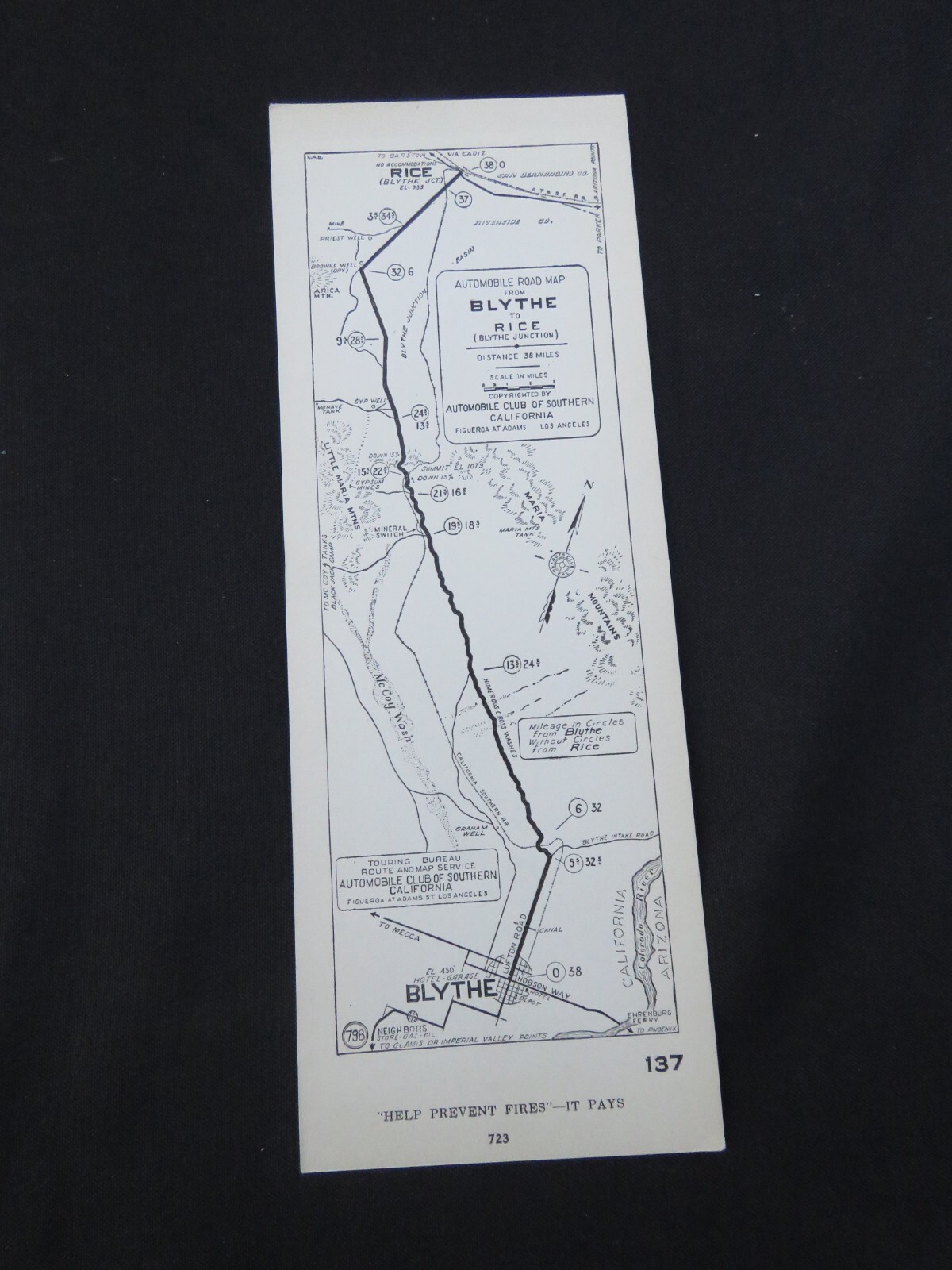 Auto Club AAA Strip Map #137 Blythe to Rice, California 1920’s
