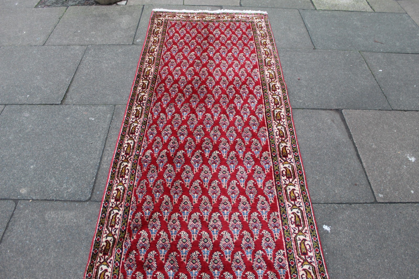 Vintage Hand Made Traditional Oriental Wool Red Long Runner 484x86cm