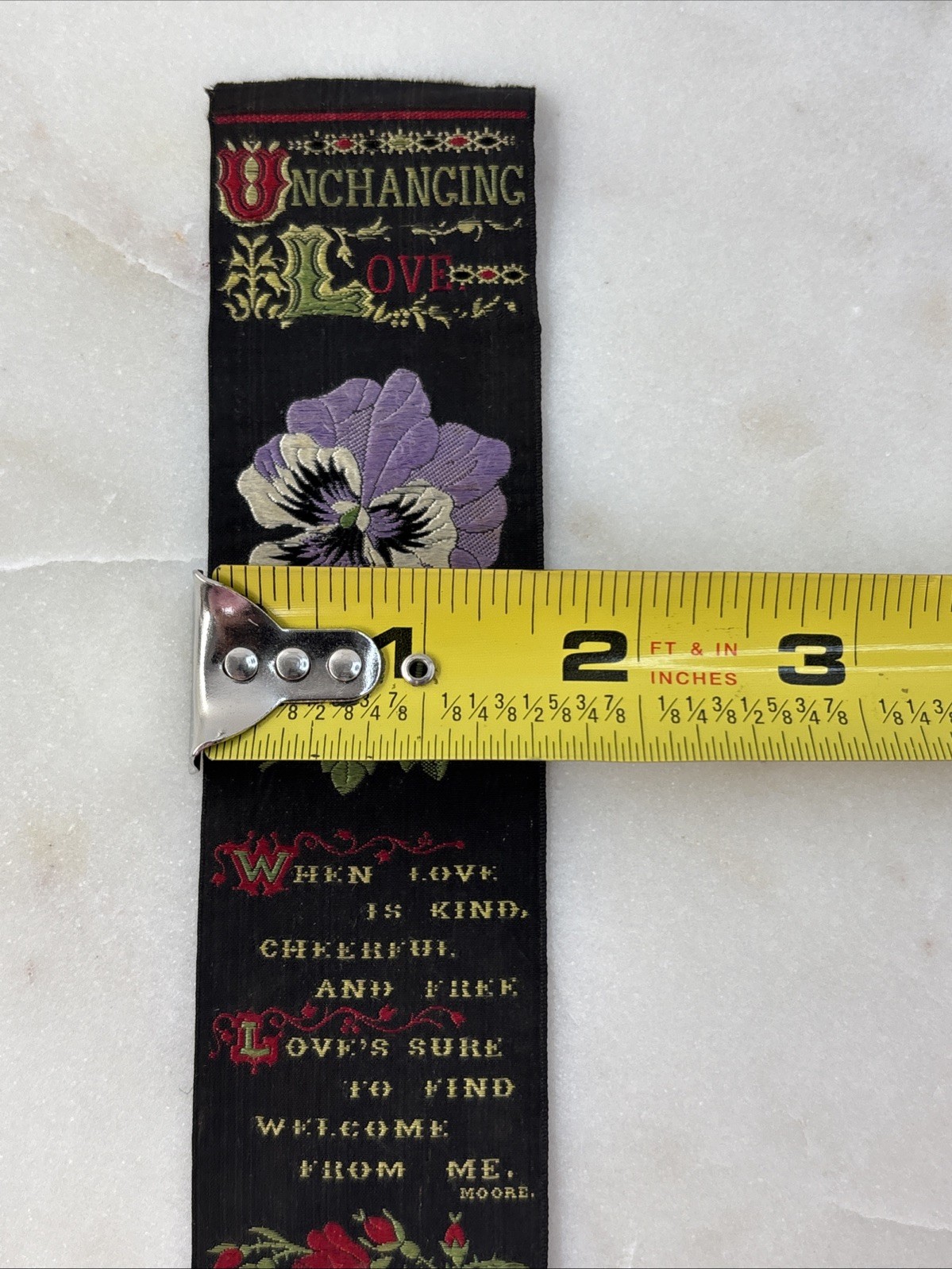 Antique T. Stevens Coventry Stevengraph Silk Bookmark Unchanging Love Moore 1862
