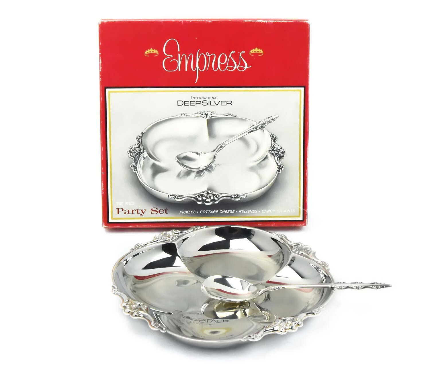 Silver Plate Serving Plate with Spoon Set, Rogers Deep Silver, IOB – SLV229