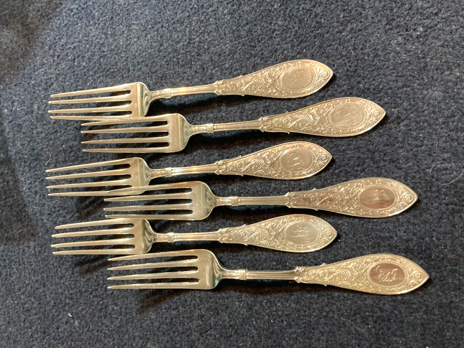 GORHAM WHITING & CO Arabesque Sterling 7 1/2-5/8 DINER FORKS REAL NICE CK PHOTOS