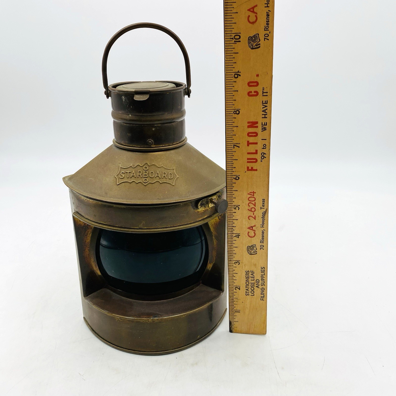 Solid Brass Oil Lamp Lantern Starboard With Green Glass ENESCO India