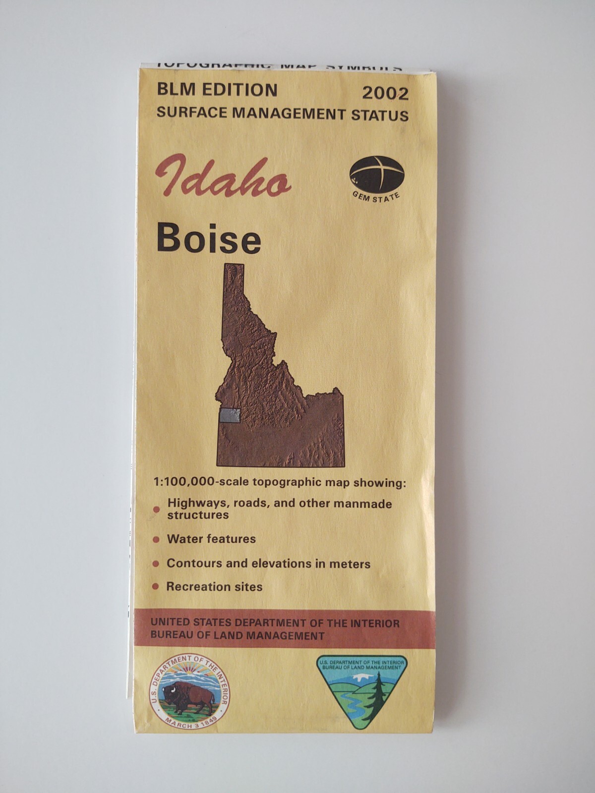 Boise Idaho Topographic Map 2002 BLM Edition Surface Management The Gem State