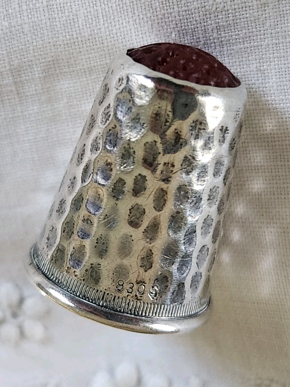 Norwegian SILVER THIMBLE Carnelian Stone Glass Top 830S Norway Antique c1900