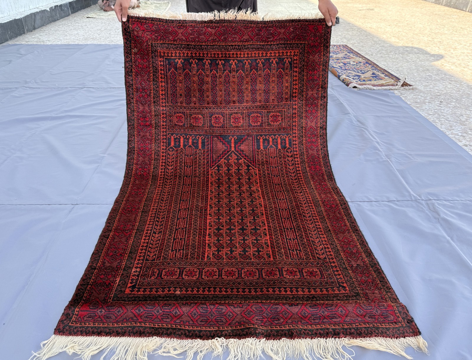 1940s Antique Afghan Prayer Rug 3×5 Hand Knotted Persian Style Oriental Carpet