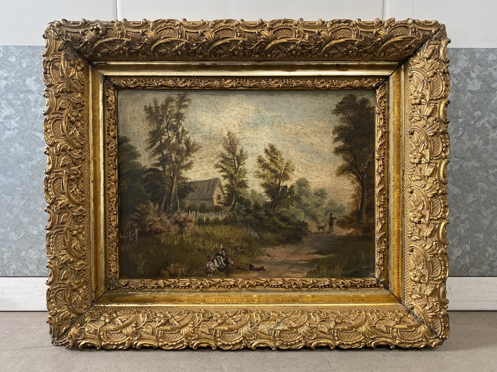 🔥 Fine Antique Old 19th c. American Folk Art Illinois Children Oil Painting