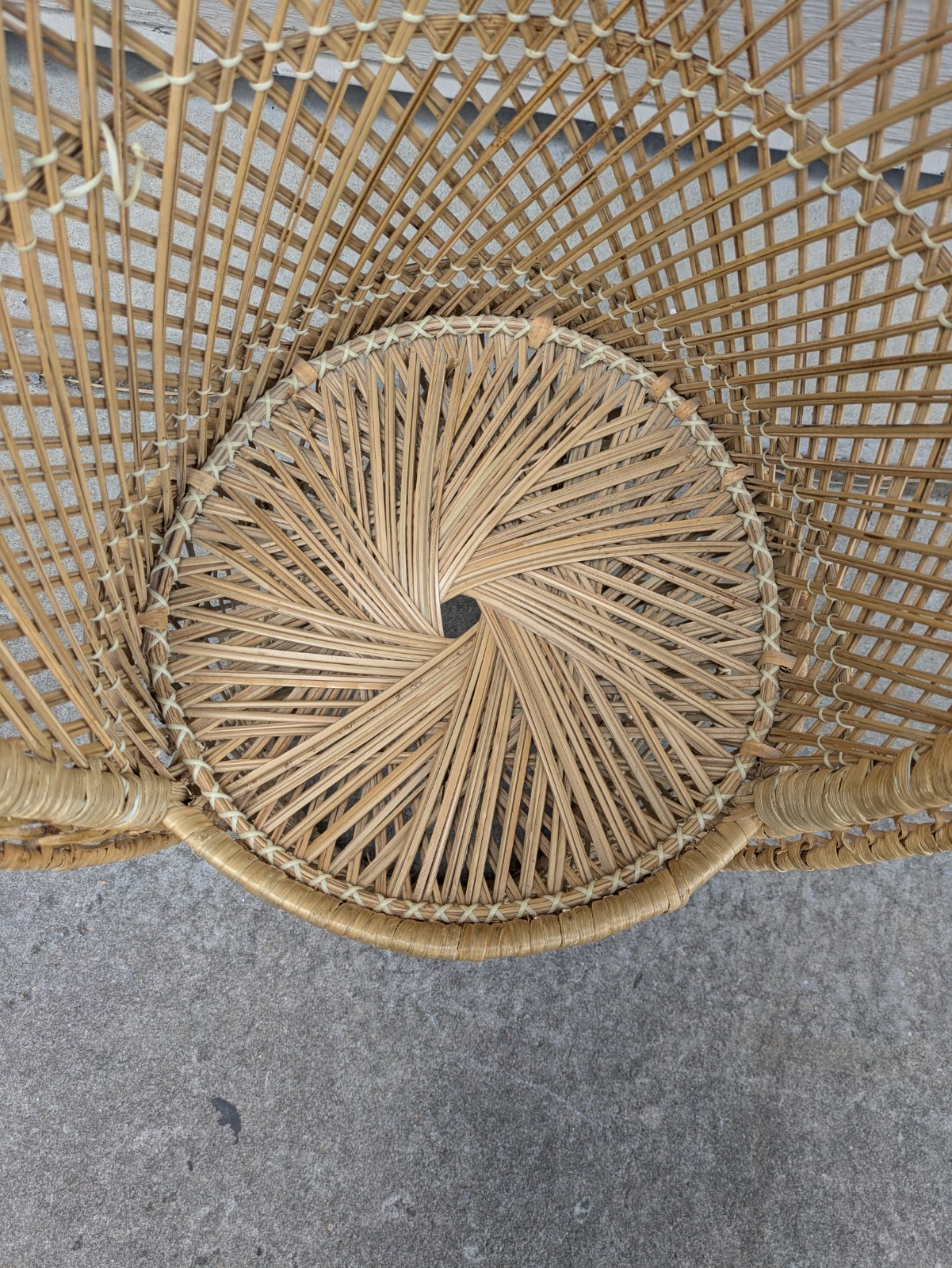Vintage Mini Child Doll Sized Peacock Wicker Rattan Chair Boho Chic Portrait